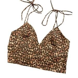 URBAN OUTFITTERS cheetah animal print babydoll corset smocked halter top sz M